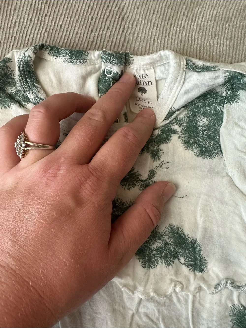kate quinn Cream Bodysuit with Green Pine Print